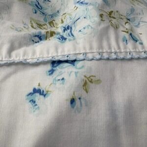 Vintage Fieldcrest Penn-Prest Muslin Full Flat Sheet Blue Floral USA Cotton